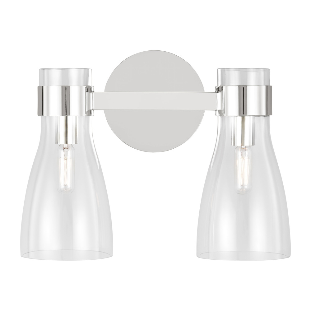 Moritz mid-century modern 2-light indoor dimmable bath vanity wall sconce in polished nickel silver