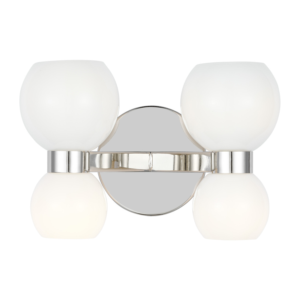 Londyn modern indoor dimmable double sconce wall fixture in a polished nickel finish with milk white