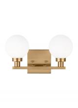 Visual Comfort & Co. Studio Collection 4461602-848 - Clybourn modern 2-light indoor dimmable bath vanity sconce in satin brass gold finish with white mil