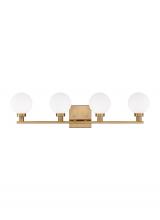 Visual Comfort & Co. Studio Collection 4461604-848 - Clybourn modern 4-light indoor dimmable bath vanity sconce in satin brass gold finish with white mil