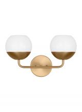Visual Comfort & Co. Studio Collection 4468102EN3-848 - Alvin modern LED 2-light indoor dimmable bath vanity wall sconce in satin brass gold finish with whi