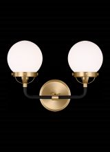 Visual Comfort & Co. Studio Collection 4487902-848 - Cafe mid-century modern 2-light indoor dimmable bath vanity wall sconce in satin brass gold finish w