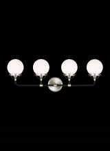 Visual Comfort & Co. Studio Collection 4487904-962 - Cafe mid-century modern 4-light indoor dimmable bath vanity wall sconce in brushed nickel silver fin