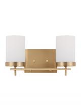 Visual Comfort & Co. Studio Collection 4490302-848 - Zire dimmable indoor 2-light wall light or bath sconce in a satin brass finish with etched white gla