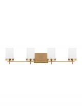 Visual Comfort & Co. Studio Collection 4490304-848 - Zire dimmable indoor 4-light wall light or bath sconce in a satin brass finish with etched white gla