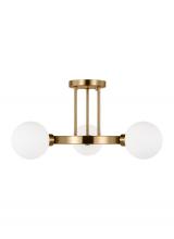Visual Comfort & Co. Studio Collection 7761603-848 - Clybourn modern 3-light indoor dimmable semi-flush ceiling mount fixture in satin brass gold finish