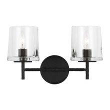 Visual Comfort & Co. Studio Collection EV1002AI - Marietta industrial indoor dimmable 2-light vanity in an aged iron finish with a clear glass shade