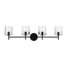 Visual Comfort & Co. Studio Collection EV1004AI - Marietta industrial indoor dimmable 4-light vanity in an aged iron finish with a clear glass shade