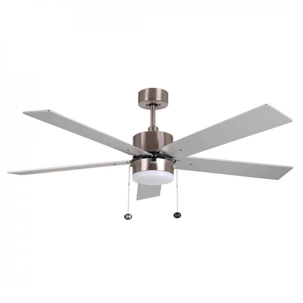 5-Blade 52" NK Modern Cylinder Fan Silver/Walnut Blades Pull Chain 3K, 4K, 5K