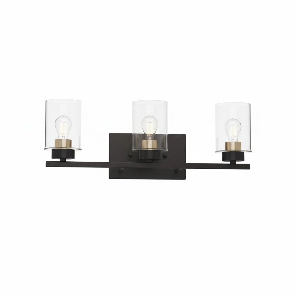 3-Light Clear Glass Vanity - MB w CG Socket Rings