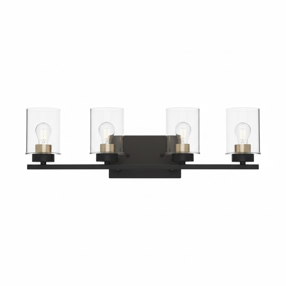 4-Light Clear Glass Vanity - MB w CG Socket Rings
