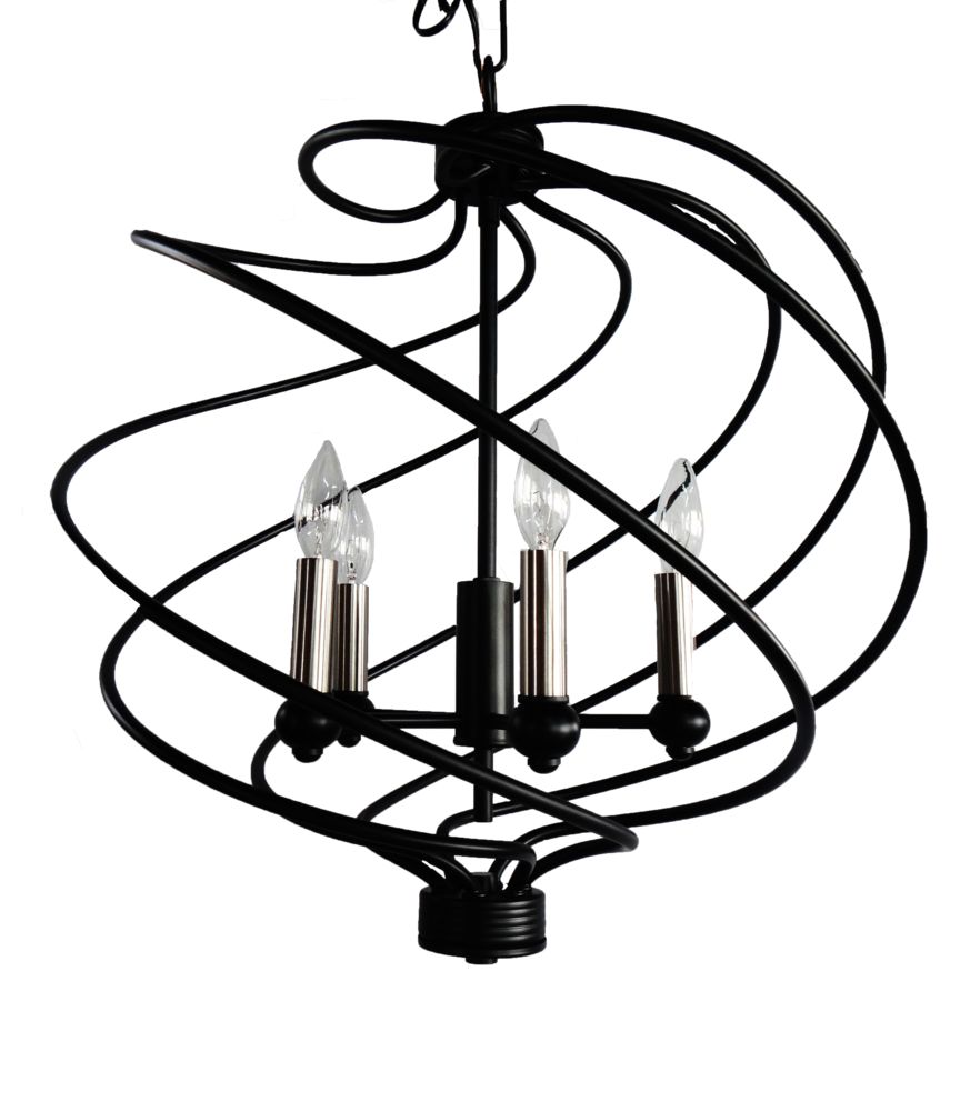 Vivio 5-Light Candle Base Kaleesi Spiral Braid Cage Pendant - Matte Black/Brushed Nickel
