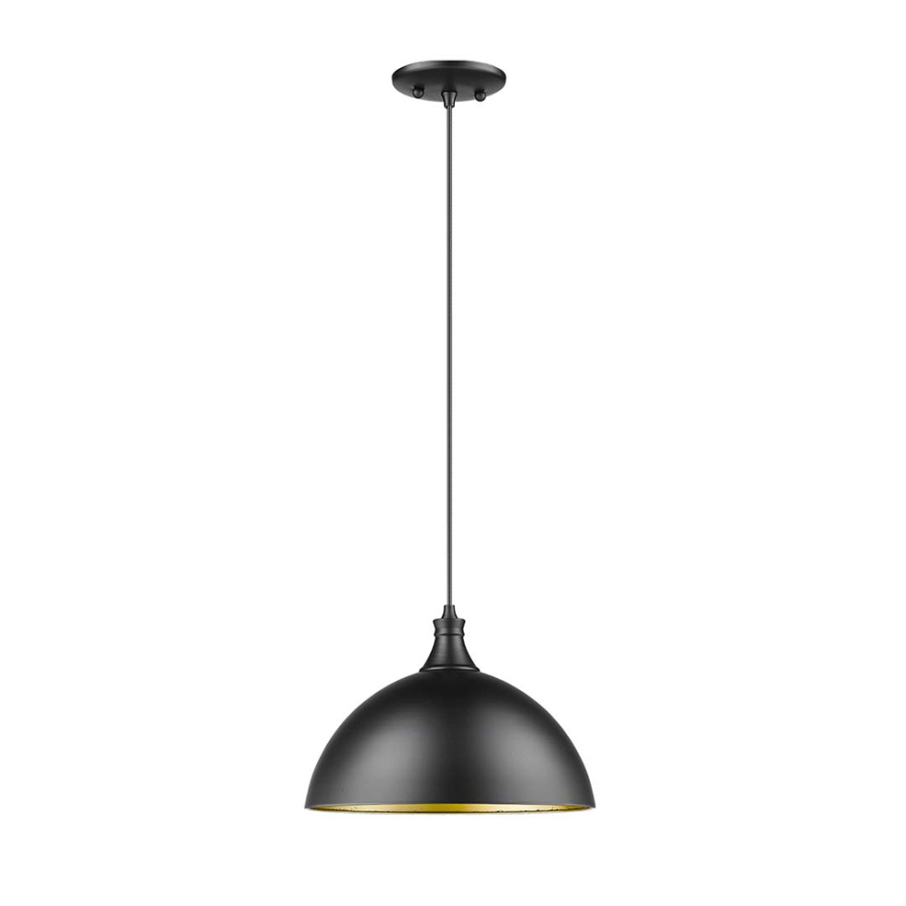Vivio Mia 1-Light 12" Metal Shade Corded Pendant - Matte Black/Matte Gold
