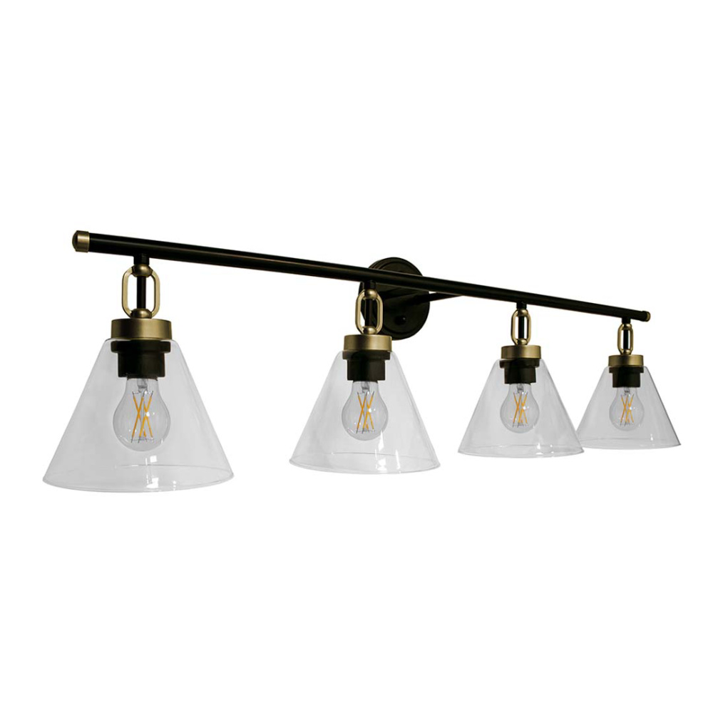 Vivio Siene 4-Light Vanity - Matte Black/Champagne Gold - Clear Cone Glass