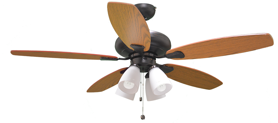 52" 5-Blade UFO Fan RB Oak/Walnut Blades 4-Light Tea Stained Glass LED Kit