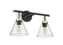 HOMEnhancements 70457 - Vivio Siene 2-Light Vanity - Matte Black/Champagne Gold - Clear Cone Glass