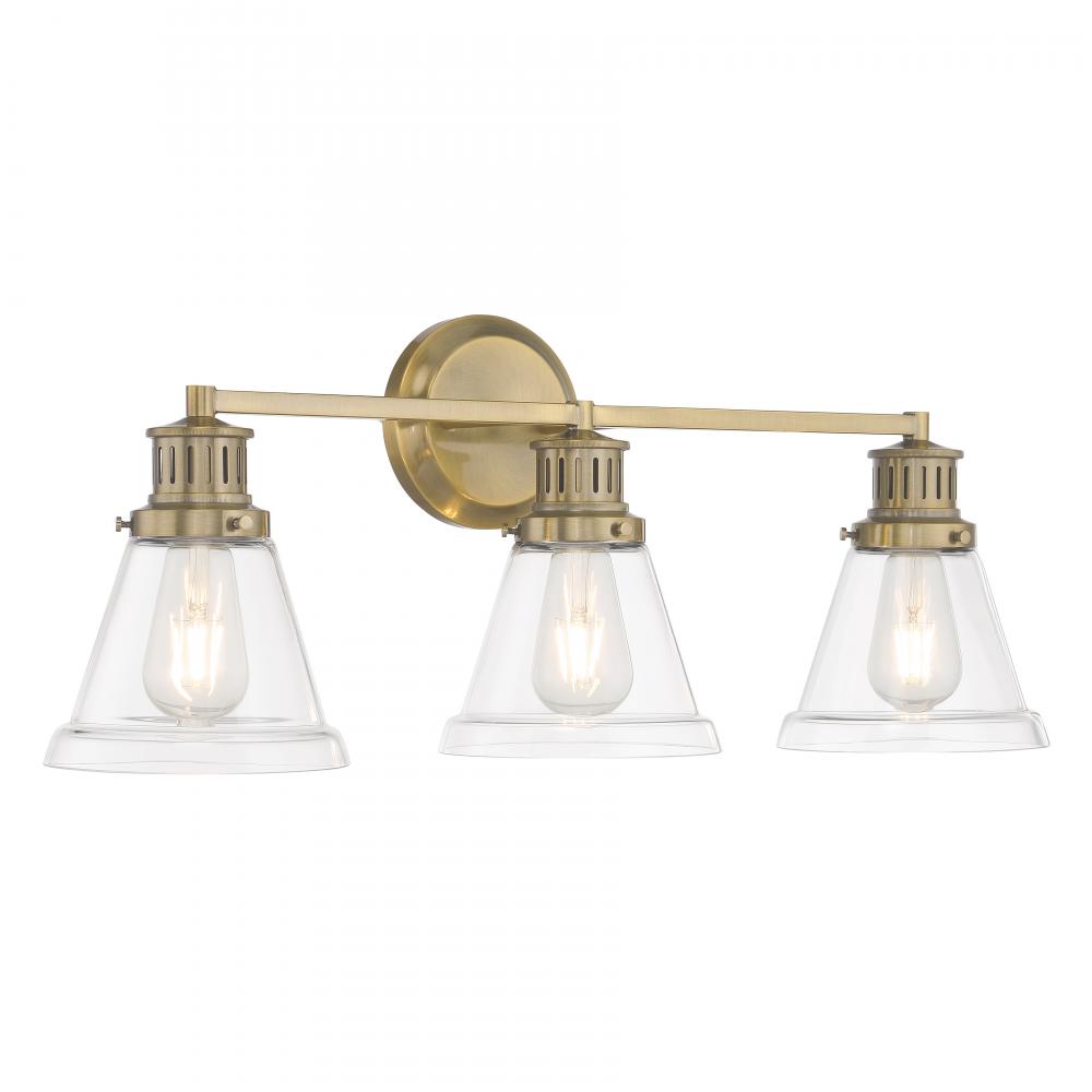 Alden 26'' Wide 3-Light Vanity Light - Antique Brass, Clear